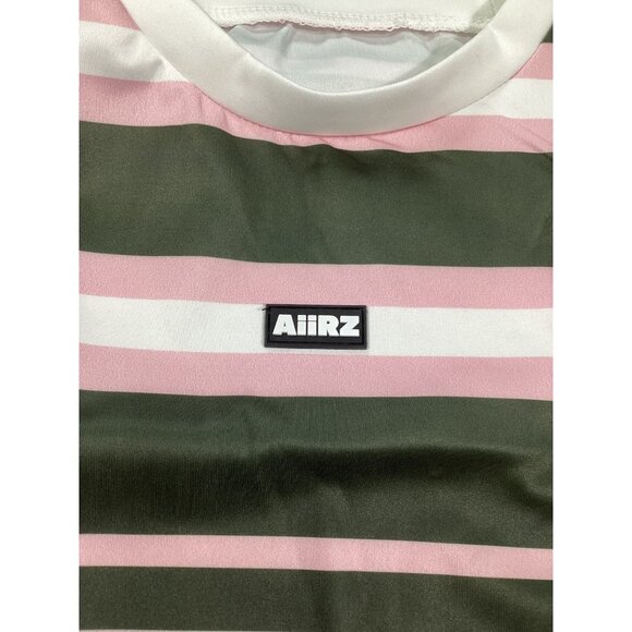 Aiirz Striped Cropped Womens T-Shirt Size M Green & Pink  Relax Fit Short Sleeve - Picture 3 of 10